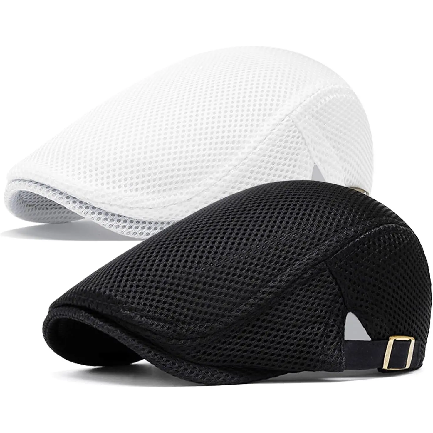 2-Pack Adjustable Solid Color Hollow Mesh Duckbill Flat Caps - Breathable Casual Hats, Fashion Clothes Accessories, Breathable Hat, Casual Hat