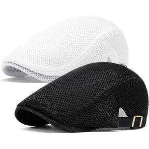 2 Pack Adjustable Flat Cap Hats Hollow Mesh Duckbill Cap Beret Solid Color Forward Hat Fashion Accessories