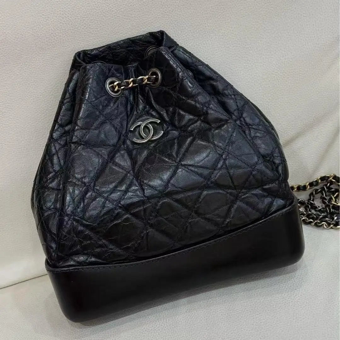Pre-owned CHANEL Small Gabrielle Backpack Black Custom Recolored, Originally Blue‑Black Colorway 2601199
