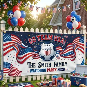 Custom USA 2026 World Cup Banner,Personalized Family Name Watching Banner,Soccer Fans Decor