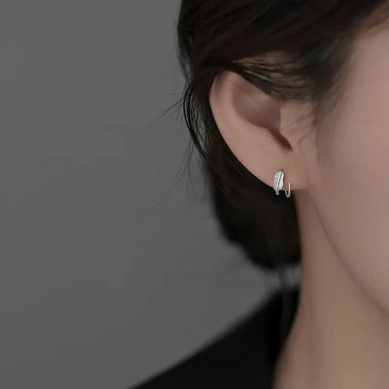 Women's Silver Rotating Leaf Flower Stud Earrings, Artificial Gemstone Accents - Ideal for Daily Wear, Female
