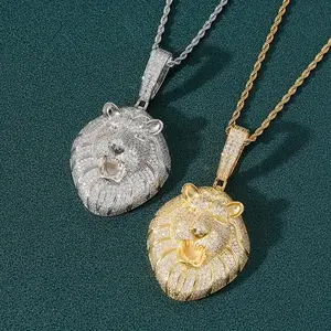 Unicorn Brass Lab Diamond Pendant & 18" 20" 24" Rope Chain Hip Hop Necklace Jewelry