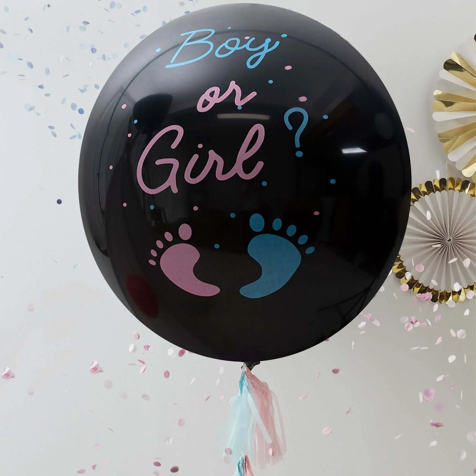 24" Latex Gender Reveal Balloon, Pink Confetti-Filled, Boy or Girl Print, Party Balloons Decorations for Birthday Party