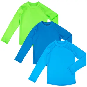 BIG ELEPHANT 3-Pack Rash Guard Kids Swim Shirt - UPF 50+ Long Sleeve Swimwear for Boys and Girls, Sun Protection Surf Tops for Outdoor Activities