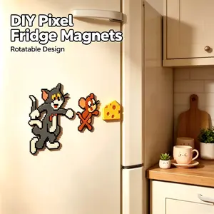 Rotatable DIY Cat and Mouse Diamond Painting Magnet, Soft Magnetic Refrigerator Sticker, Decorative and Stress Relief, Fun Entertainment