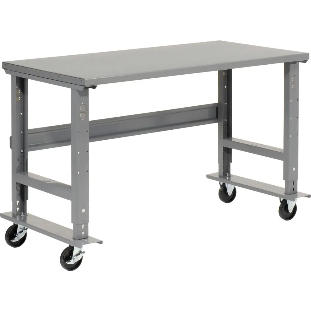 Global Industrial ST4830AA Mobile Workbench 48 x 30 in. Adjustable Height Steel Square Edge - Gray
