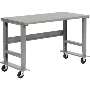 Global Industrial ST4830AA Mobile Workbench 48 x 30 in. Adjustable Height Steel Square Edge - Gray