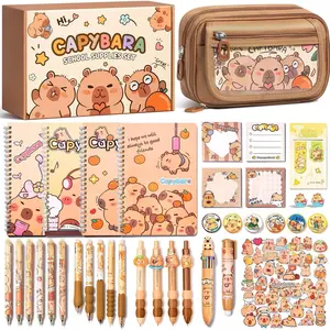 School Supplies for Girls, 36 count Cute Capybara Stationery Set with Pencil Case Gel Pens Pencils Stickers Notebooks Sticky Note Kawaii Birthday Christmas Gifts for  Elementary