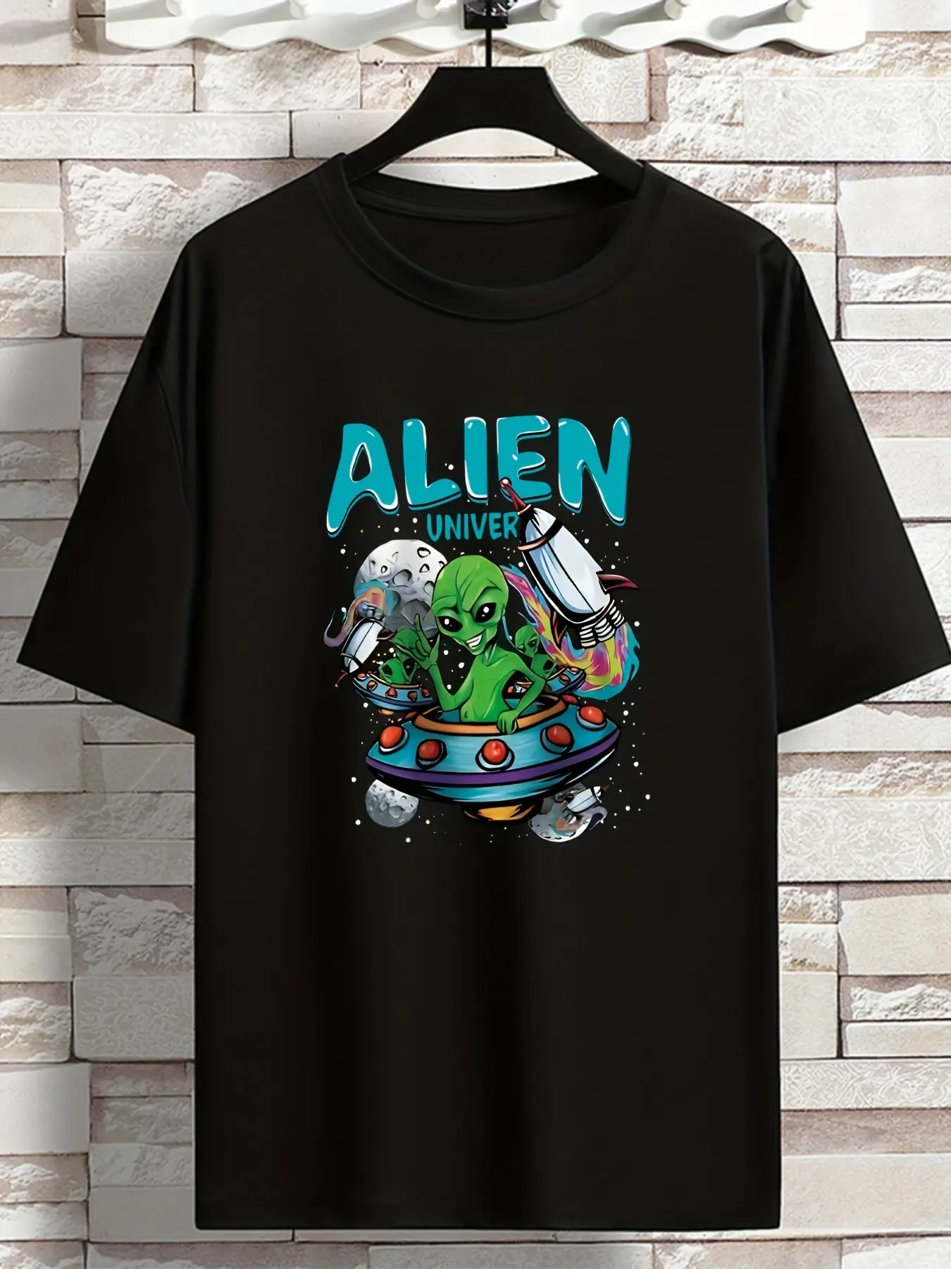 Men's Alien  UFO Print Short-Sleeve T-Shirt - Spac