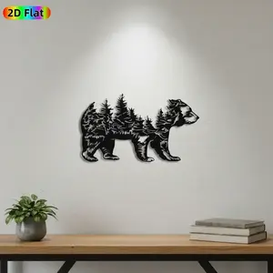 1pc Bear & Pine Tree Metal Wall Art,Bear & Pine Tree Statue Mural, Ideal Gift for New Year, Christmas, Nature Decor Enthusiasts, Weather-Resistant Metal Wall Decor Wall Sculptures, Perfect for Patio Wall & Garden Fence, Captivating Outdoor Decor