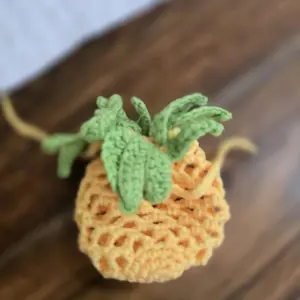 Handmade Crochet Pineapple Earphones Cover 4" x 3.5" with Green Leaves and Yellow Design