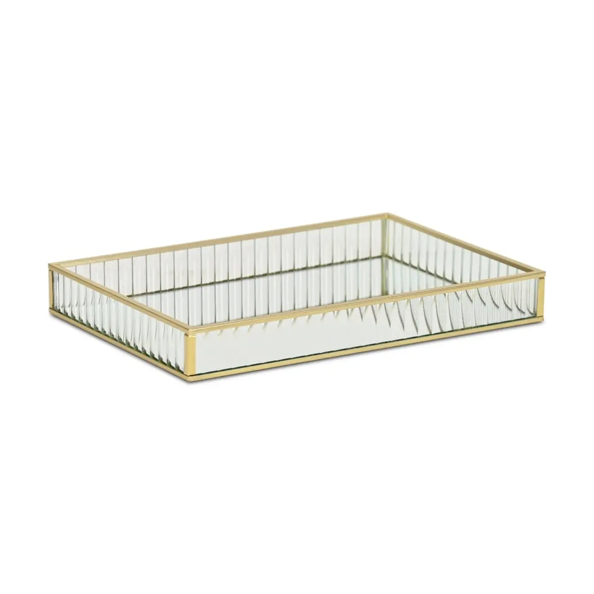 Cheungs 6136GD-L Sturdy Metal Veldra Rectangular Fluted Glass Serving Tray, Gold - Large