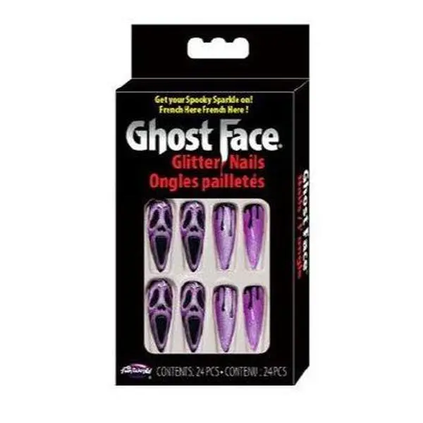 Fun World Ghost Face Purple Glitter Press-On Nails