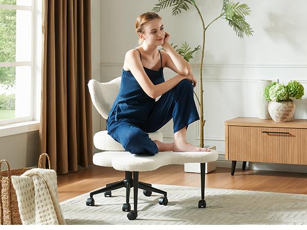 Pinmoco Heart-Shape Ergonomic Cross Legged Swivel Chair - Adjustable Height, Teddy Fabric, Back Support, Versatile for Home & Office Use Pinmoco Heart-Shape Ergonomic Cross Legged Swivel Chair - Adjustable Height, Teddy Fabric, Back Support, Versatile for Home & Office Use