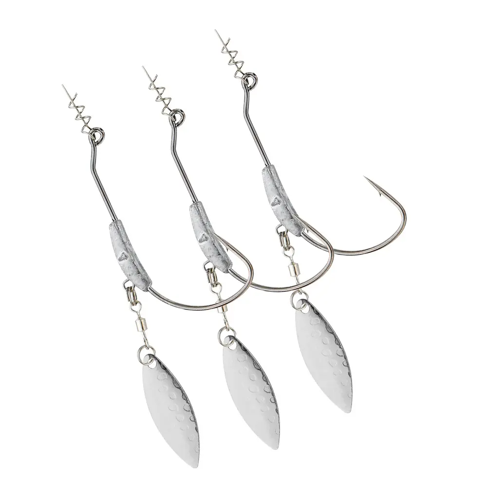 Bombrooster 10PCS Underspin Jig Hooks with Twist Lock – Weighted Swimbait Hooks with Blade and Barbed Offset Design for Bass and Soft Plastic Lures