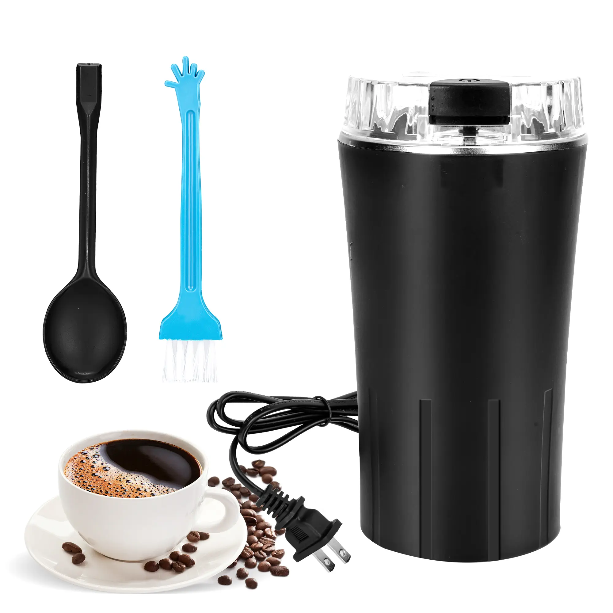 Stainless Steel 300W Electric Herb & Coffee Grinder – One-Touch Push Button, Multifunctional Dry Grinder for Spices, Nuts, Grains & Flower Buds | Compact Food-Grade Grinding Mill with Lid, Cleaning Brush Included, US Stock, Great Kitchen Gift for Chefs