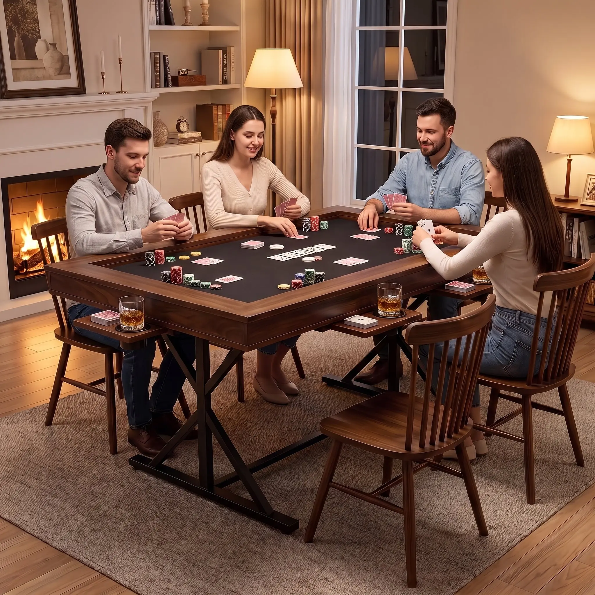 Board Game Table with Mat & Removable Top Panels for 4-6 Players, 62"x38" Convertible Dining to Gaming Table,Big Card Table with 6 Cup Holders & Hobby Tray for Poker,Family Gatherings