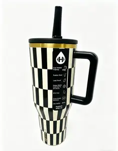 HydroJug 40oz Traveler Tumbler - Black & White Checkerboard, Leakproof Straw Lid, Insulated Stainless Steel Flask, BPA Free Water Bottle, Cup Holder Friendly, For Cold & Hot Drinks, Stainless Steel Drinkware