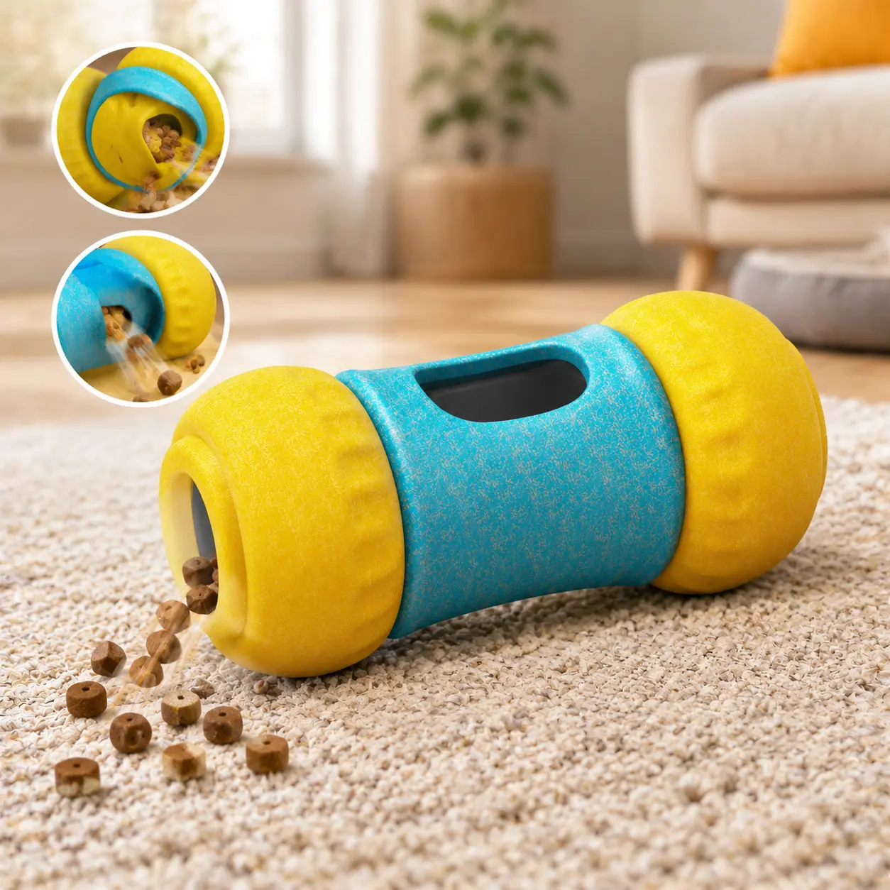 3-in-1 Solid Plastic Dog Slow Feeder Chew Toy - Puzzle Game, Push-Action Rolling Treat Dispenser for Training & Rewards