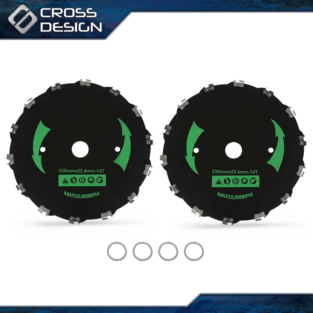 CROSSDESIGN 2pcs 9in High Quality Durable Chainsaw Brush Blades - 14 Teeth Cutting Grass Trimmer Heads, Garden Hedge Accessories for Weed Mowers with Direct Pricing, Limited Life Guarantee