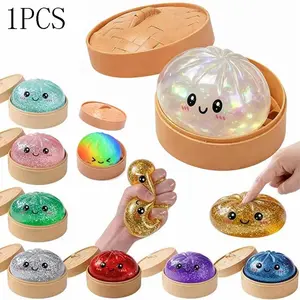 Glitter Dumpling Squishy with Box, Soft Sensory Squeeze Toy for Stress Relief, Mystery Glitter Dumplings, Decompression Dough