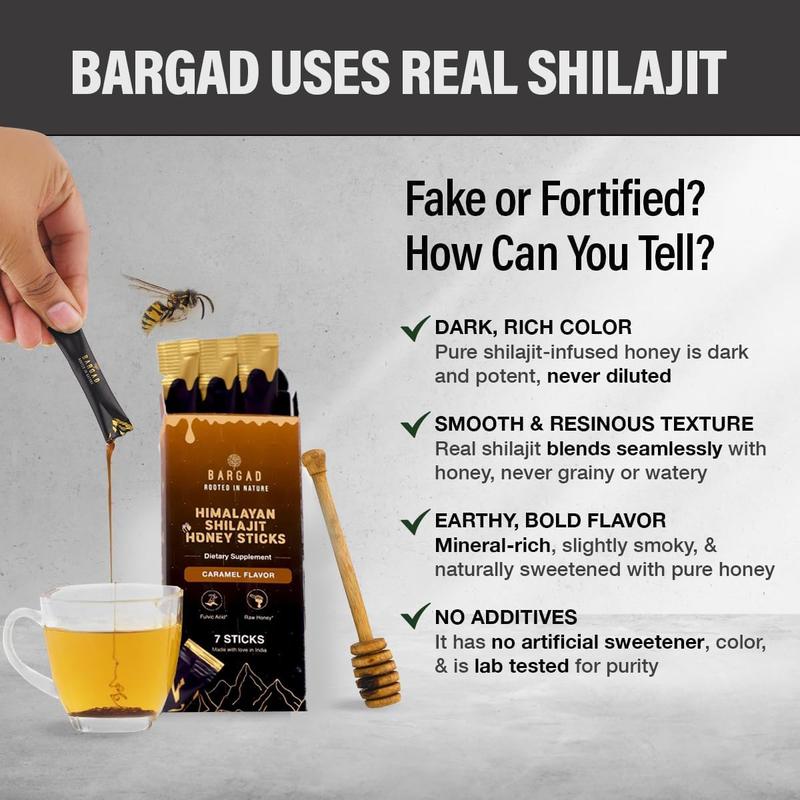 Bargad Himalayan Shilajit Sticks with Organic Honey & Caramel (7 Count) - Dietary Supplement with 85+ Trace Minerals & 75%+ Fulvic Acid for Energy & Immunity Healthcare Natural