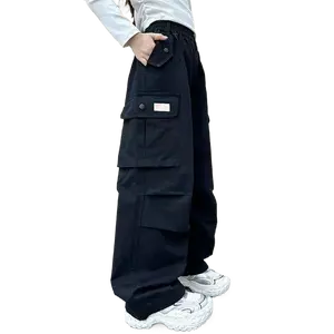 Bold Red Vibes! Girls’ Loose Paratrooper Cargo Pants |     Big Pockets, Machine Washable (Spring/Summer/Fall Playwear, Holiday Gift) girl blue gym