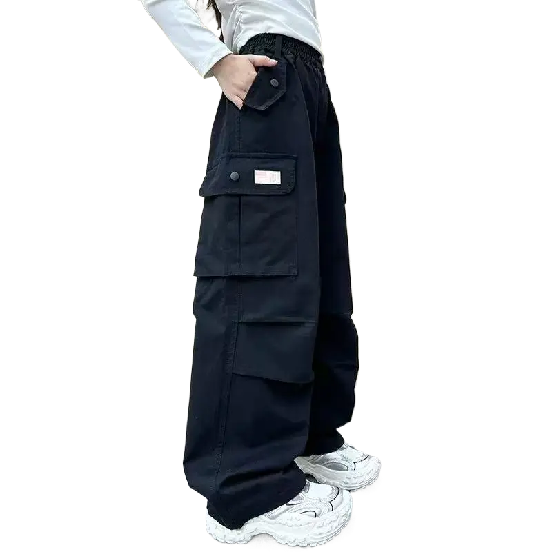 Bold Red Vibes! Girls’ Loose Paratrooper Cargo Pants |       Big Pockets, Machine Washable (Spring/Summer/Fall Playwear, Holiday Gift) girl blue gym