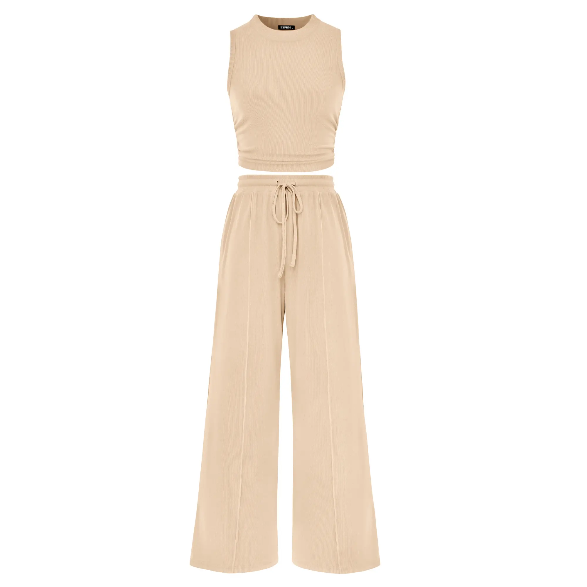 BTFBM Women's Summer 2-Piece Outfits - Ribbed Knit Crew Neck Sleeveless Cropped Top & Wide Leg Pants Lounge Set #Outdoorfun BTFBM Women's Summer 2-Piece Outfits - Ribbed Knit Crew Neck Sleeveless Cropped Top & Wide Leg Pants Lounge Set #Outdoorfun