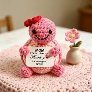 Handmade Crochet Turtle Plush with Uplifting Message - Mini Emotional Support Animal for Stress Relief, Cute Desk Decor & Backpack Charm - Encouragement Gift for Her & Him