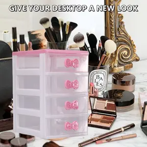 4-Tier Plastic Storage Organizer Cabinet, Countertop Makeup Box with Drawers, Multi-Layer Desktop Shelf Unit for Bathroom and Office Accessories, Desk & Drawer Organizer for Home Storage