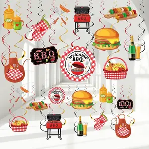 52 Pcs Summer Picnic Party Hanging Decor, Picnic Birthday Hanging Swirl, BBQ Decoration Swirls for Barbecue Decor, for Birthday Carnival, Summer BBQ Party Supplies Decoration