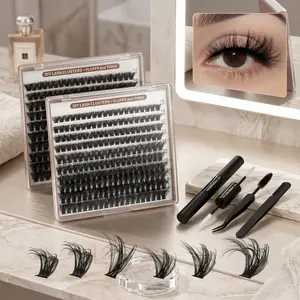 200D Lash Clusters - Fluffy DIY Individual Eyelash Extensions, 10-18mm Mixed Lengths, Black Volume Lashes for Salon-Quality Natural Fluffy Look, Reusable False Lash Clusters