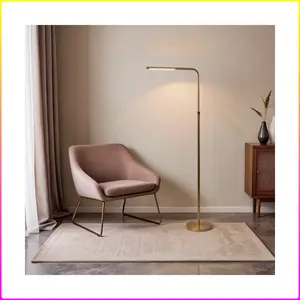 Verve Brassed Gold Floor Lamp with On/Off Switch Adjustable Led Round Base