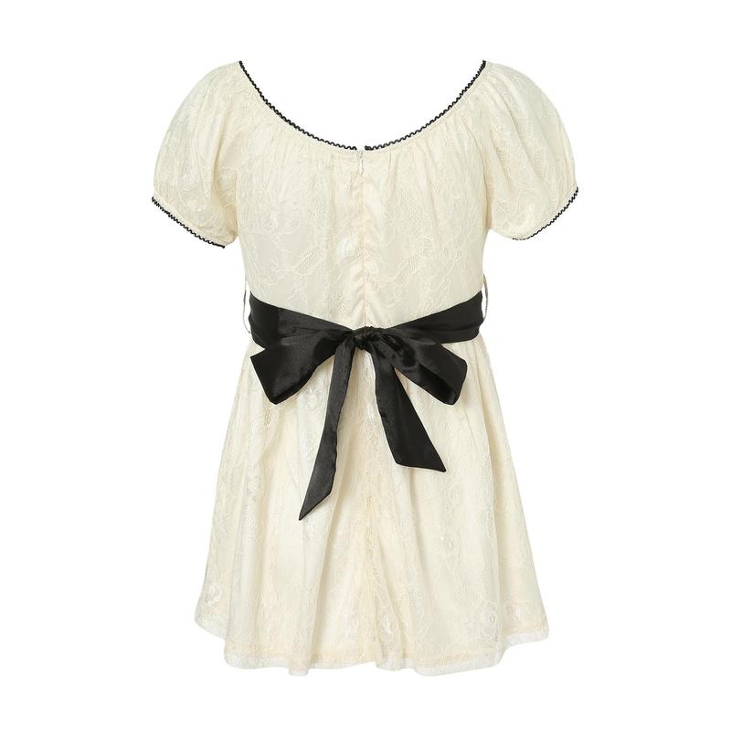 Women Long Tops, Patchwork Short Sleeve A-line Shirt Vintage Girl Lace Holiday Streetwear