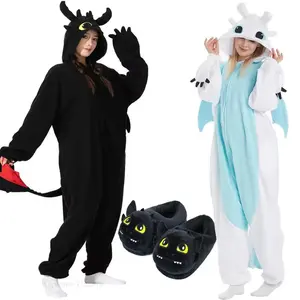 Black Toothless Dragon Onesie Pajamas Adult Kids Kigurumi Unicorn Jumpsuit Animal Pijamas Train Halloween Cosplay Winter Slipper