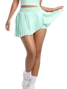 Women's Solid Color Pocket Pleated Tennis Skort, Sporty Breathable Comfortable Skort for Running Badminton, Ladies Sportswear for All Seasons, Workout Skirts