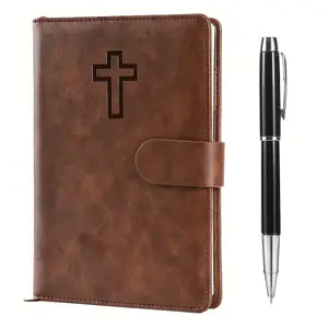 Faux leather Christian Bible prayer journal Planner Notebook, decorated with crosses, a gift for your boyfriend to show your love