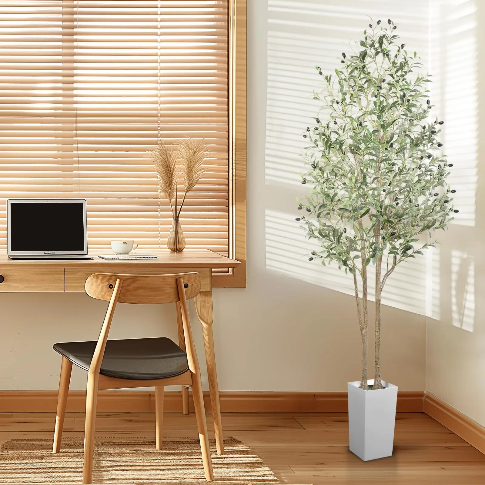 Alupssuc 7FT Artificial Olive Tree Faux Silk Plant with Natural Wood Trunk & Lifelike Fruits for Modern Home Office Living Room Decor Realistic Adjustable Maintenance Free Safe Materials