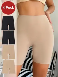 Women's High-Waisted Slim Fit Underwear, Seamless Skin-Friendly Breathable Plain Design, Casual All-Seasons Inner Wear, Pack of 4