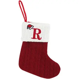 Christmas Stockings with Initial, Small Embroidered Letter Knit Red White Christmas Stocking Letter Monogram Hanging Xmas Stockings for Family Christmas Tree Fireplace Decoration (R)