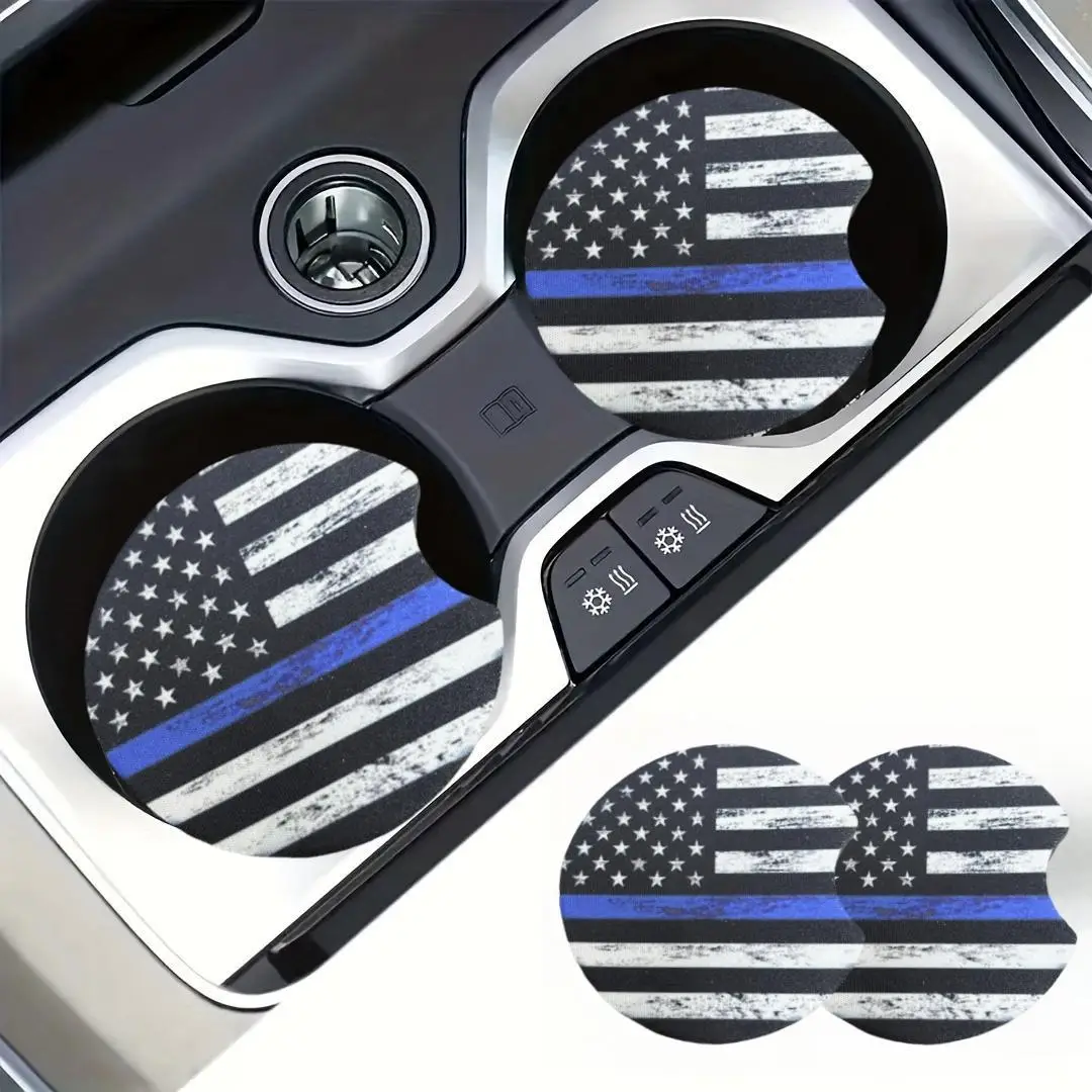 Flag Pattern Car Cup Holder Coaster, Absorbent Car Cup Mat, Portable Household Coaster, Car Interior Decoration Accessories for Women & Men