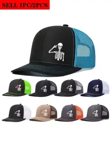 2pcs/1pc Unisex Baseball Cap Skull Printing Hat Mesh Hats for Mens Women Richardson Slightly Curved Brim Baseball Cap Adjustable Trucker Style Hats Dad Hats Outdoor Mesh Breathable Sun Hat