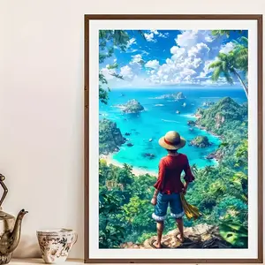 Anime Pirate Luffy Wall Art, Anime Design, Frameless Poster, Vivid Seascape Painting, Straw Hat and Bucket - Perfect for Home Office or Cafe Decoration, Ideal Holiday Gift, 40.01 x 59.94cm, Home Decoration, Wall Decoration, Modern Wa