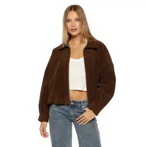 Brookie Brown Suedette Cuff Sleeve Bomber Jacket