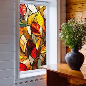 Static Cling Window Film Bright Color Vintage Geometric Pattern Glossy Finish Decorative Glass Sticker for Living Room Bedroom Dg7522 Household Decoration Supplies