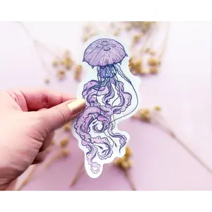 Purple Jellyfish Clear Vinyl Sticker