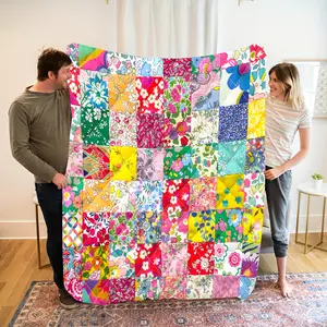 Vibrant Bohemian Floral Patchwork Fleece Blanket, Ultra Soft and Warm Colorful Throw for Cozy Home Decor, Travel Camping or Gift Giving