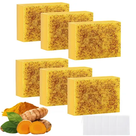 LMMAKE 2PCS/6PCS Natural Turmeric Kojic Acid Lemon Cleanser Soap Bars - Gentle Botanical Extracts Formula, 1 Min Massage Foam Deep Cleansing, Brightening, Dark Spot Reduction, Smoother Skin, All Skin Types, Face & Body Care