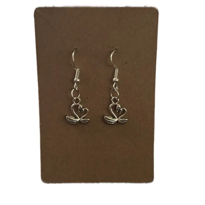 Two Swan Earrings Mouth-to-Mouth Together - Simple Design as